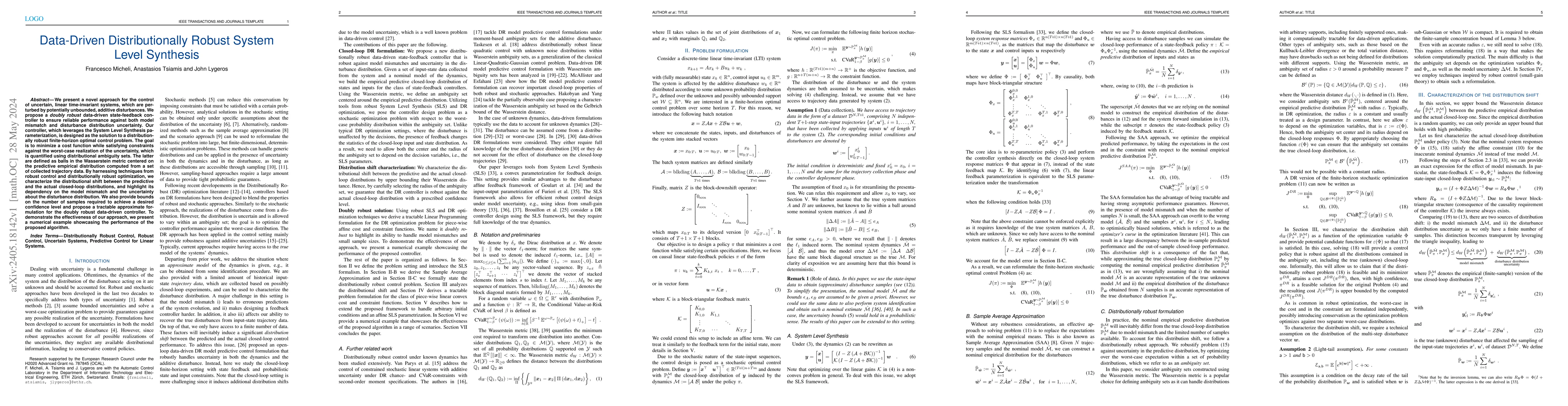 Thumbnail for Data-Driven Distributionally Robust System Level Synthesis