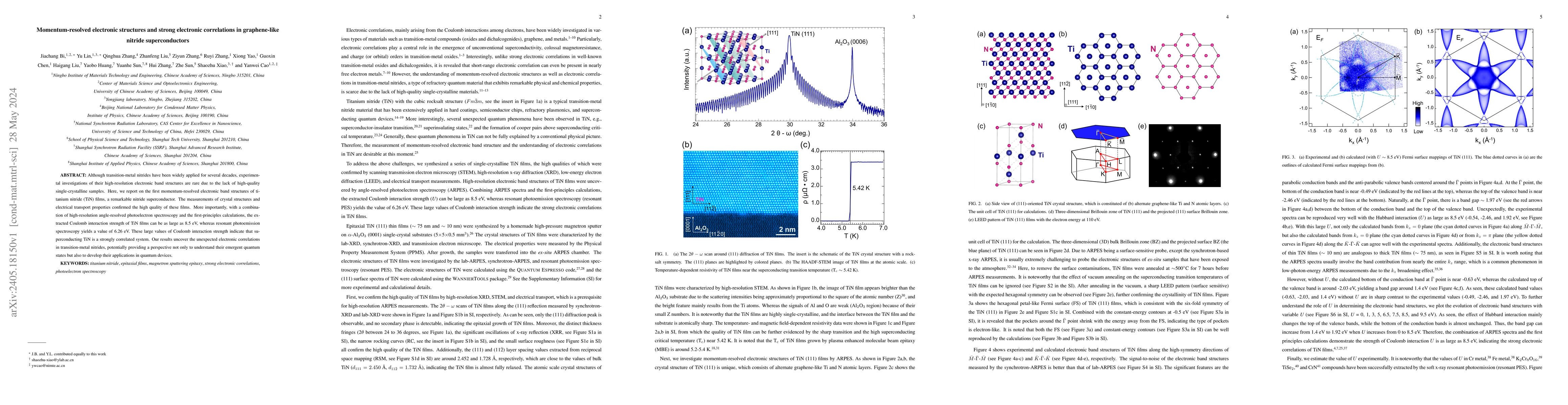 Thumbnail for Momentum-resolved electronic structures and strong electronic
  correlations in graphene-like nitride superconductors