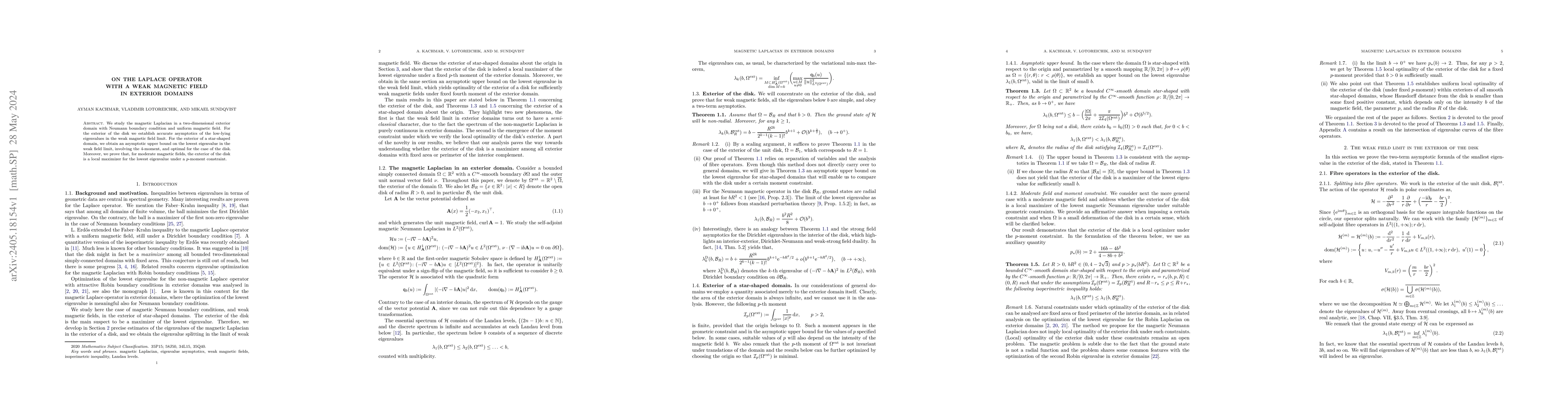 Thumbnail for On the Laplace operator with a weak magnetic field in exterior domains