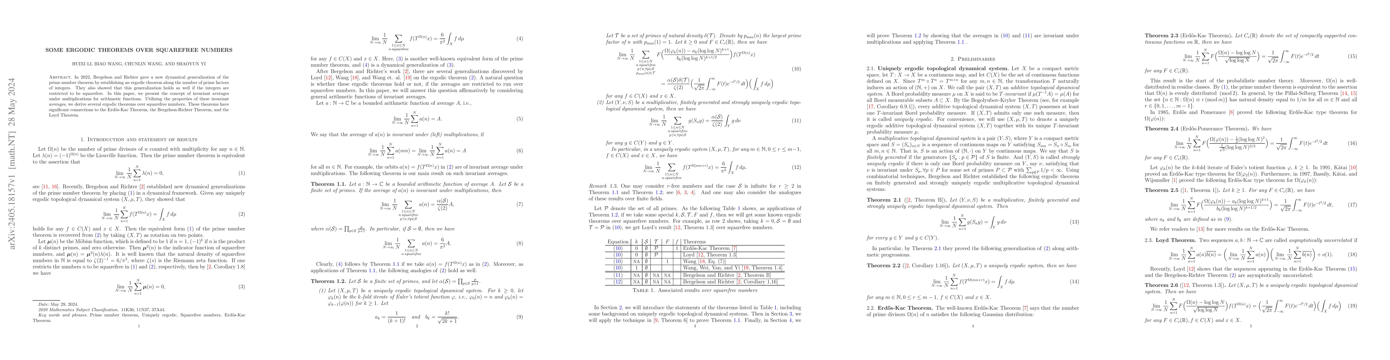 Thumbnail for Some ergodic theorems over squarefree numbers
