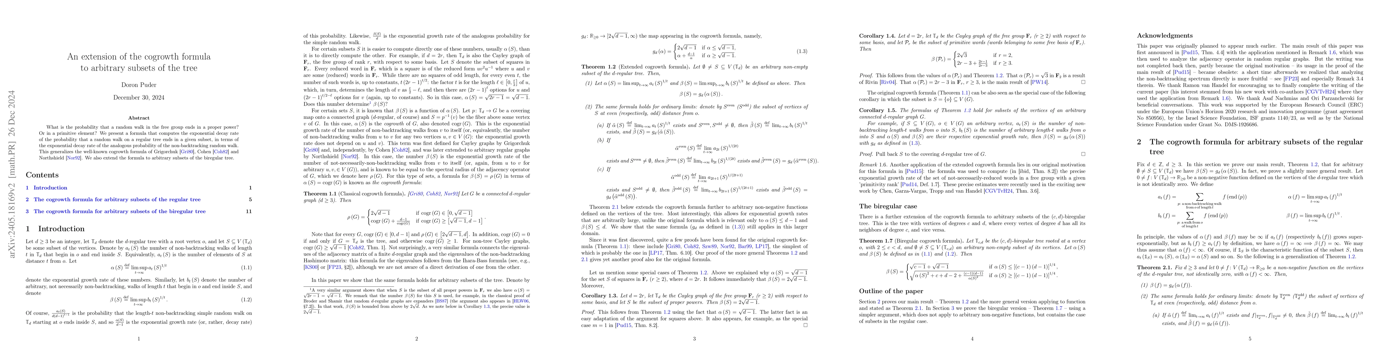Thumbnail for An extension of the cogrowth formula to arbitrary subsets of the tree