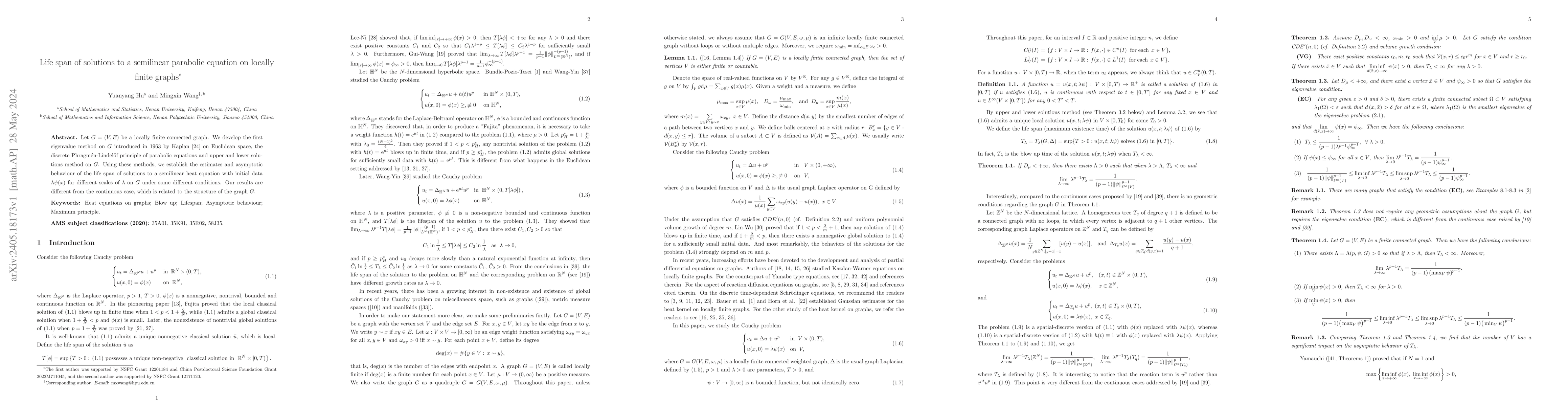 Thumbnail for Life span of solutions to a semilinear parabolic equation on locally
  finite graphs
