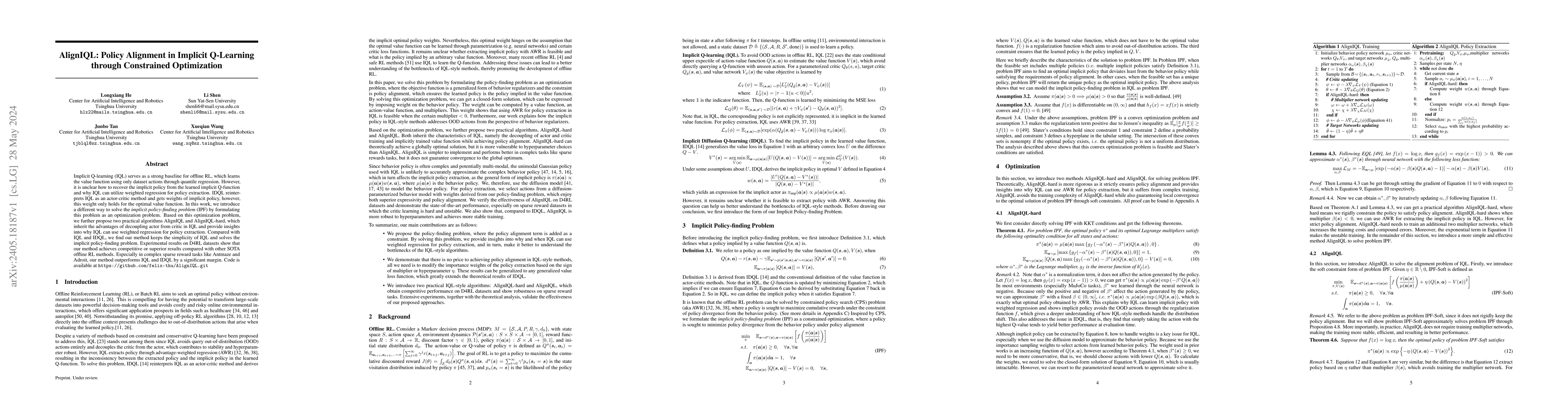 Thumbnail for AlignIQL: Policy Alignment in Implicit Q-Learning through Constrained
  Optimization