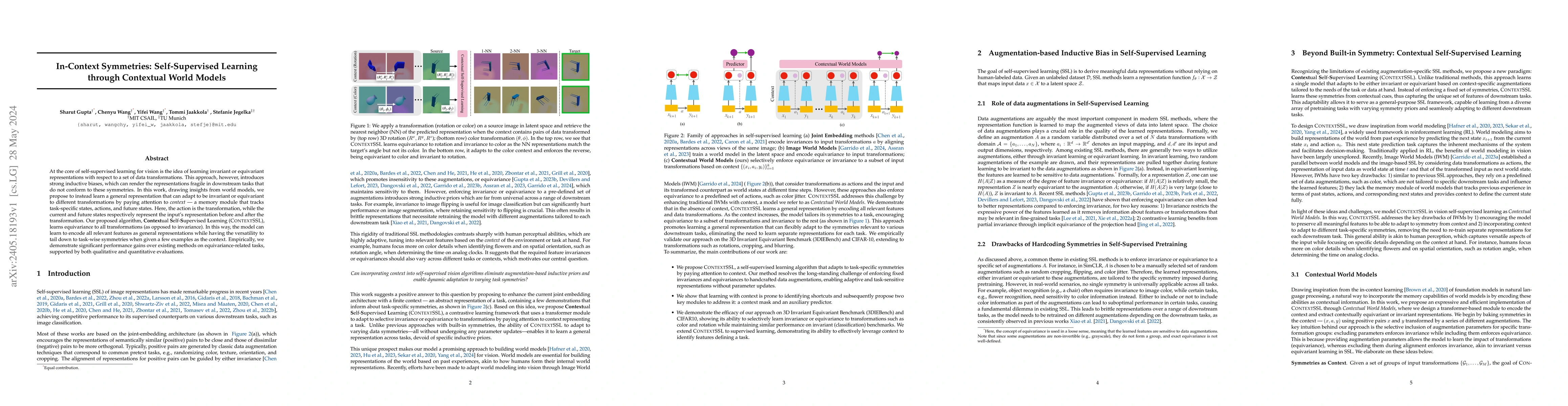 Thumbnail for In-Context Symmetries: Self-Supervised Learning through Contextual World
  Models