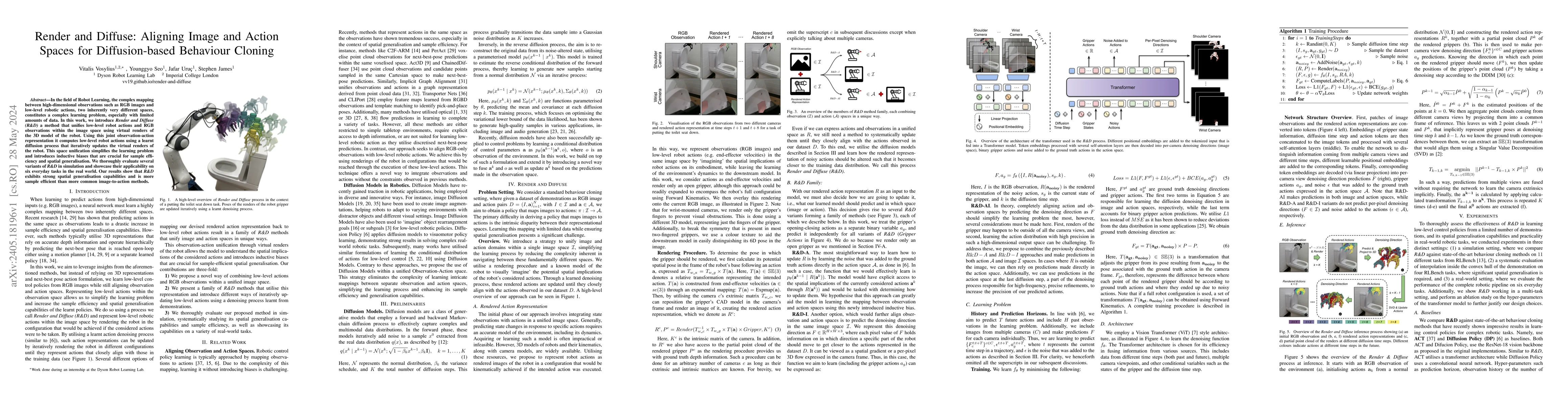 Thumbnail for Render and Diffuse: Aligning Image and Action Spaces for Diffusion-based
  Behaviour Cloning
