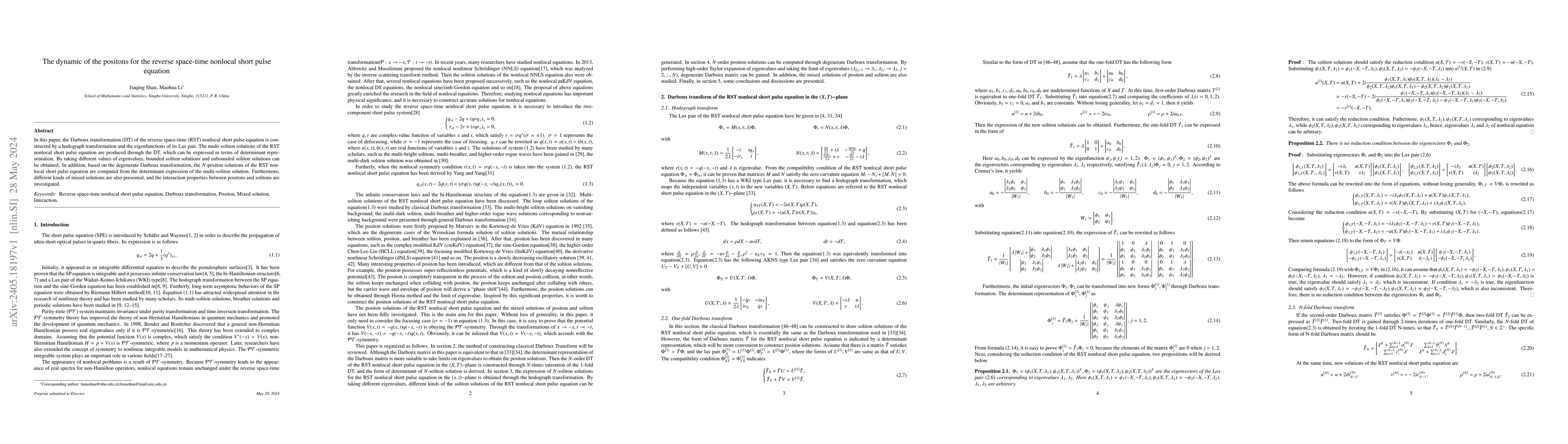 Thumbnail for The dynamic of the positons for the reverse space-time nonlocal short
  pulse equation