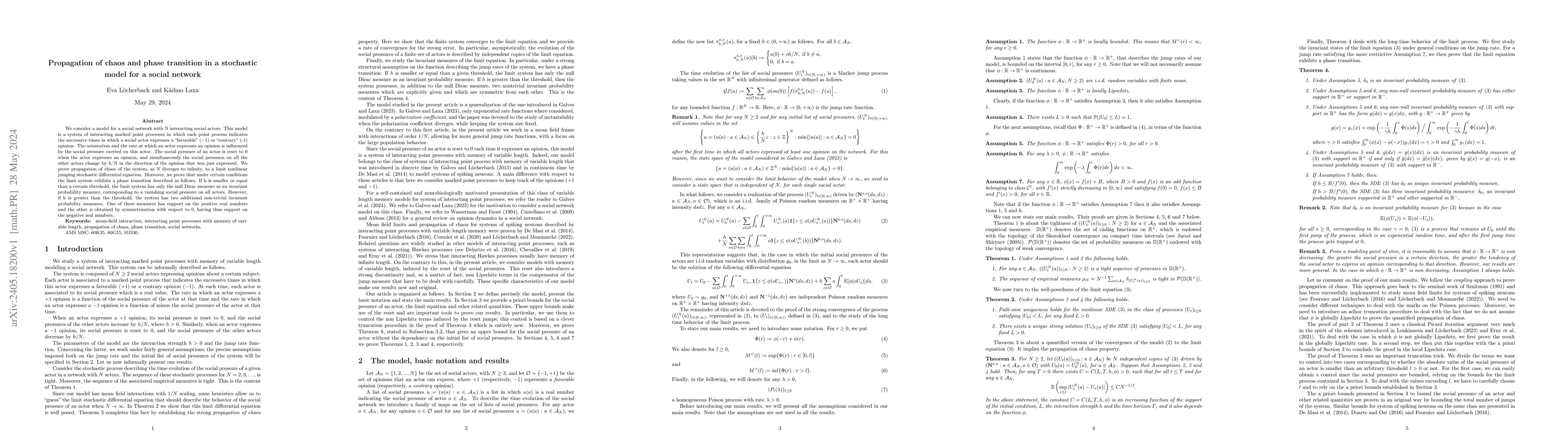 Thumbnail for Propagation of chaos and phase transition in a stochastic model for a
  social network