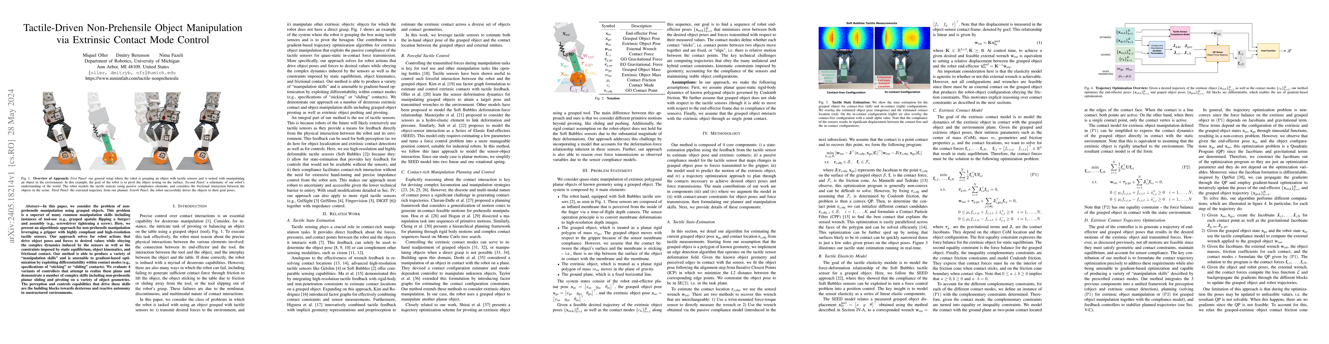 Thumbnail for Tactile-Driven Non-Prehensile Object Manipulation via Extrinsic Contact
  Mode Control