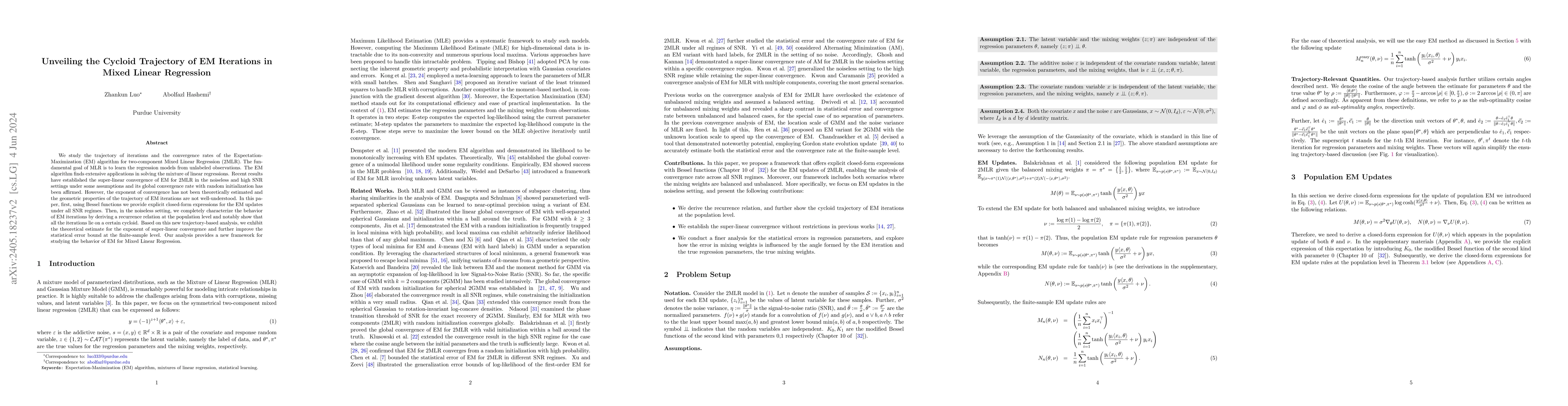 Thumbnail for Unveiling the Cycloid Trajectory of EM Iterations in Mixed Linear
  Regression