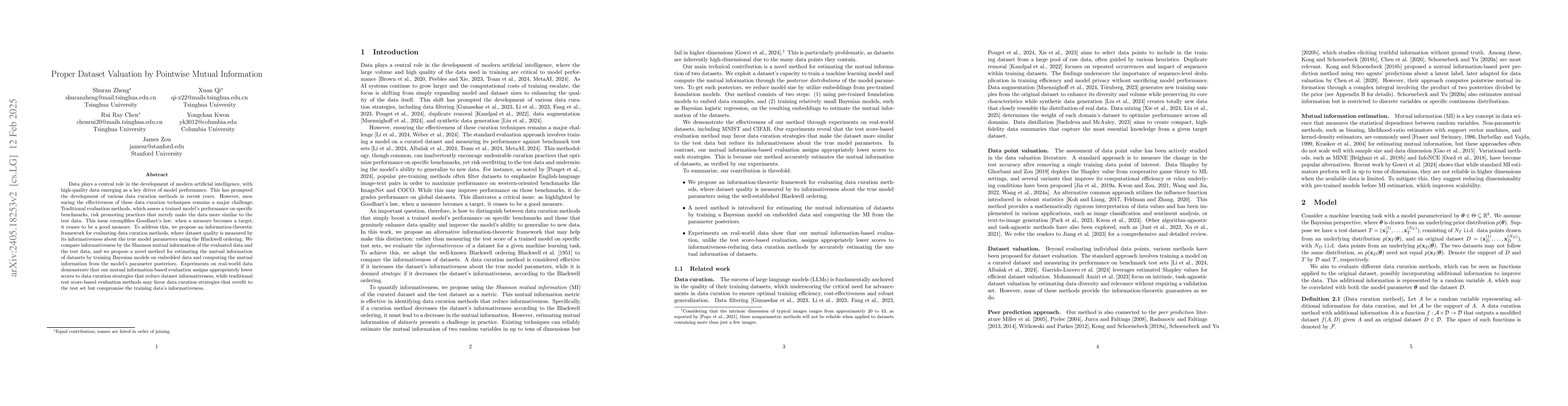 Thumbnail for Truthful Dataset Valuation by Pointwise Mutual Information