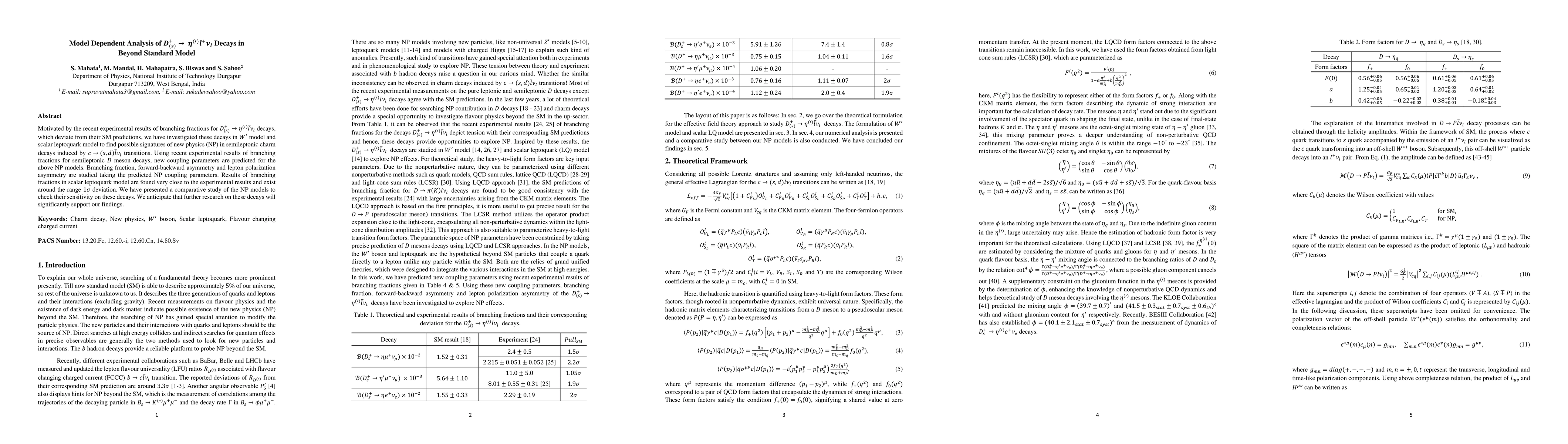 Thumbnail for Model Dependent Analysis of D_((s))^+ arrows {\eta}^((')) l^+ {\nu}_l
  Decays in Beyond Standard Model
