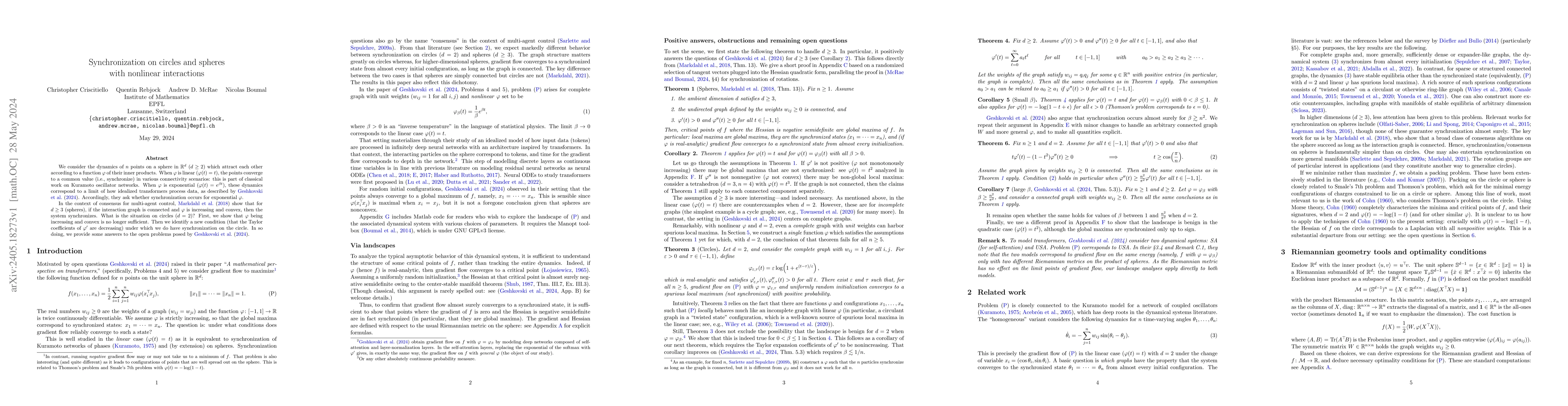 Thumbnail for Synchronization on circles and spheres with nonlinear interactions