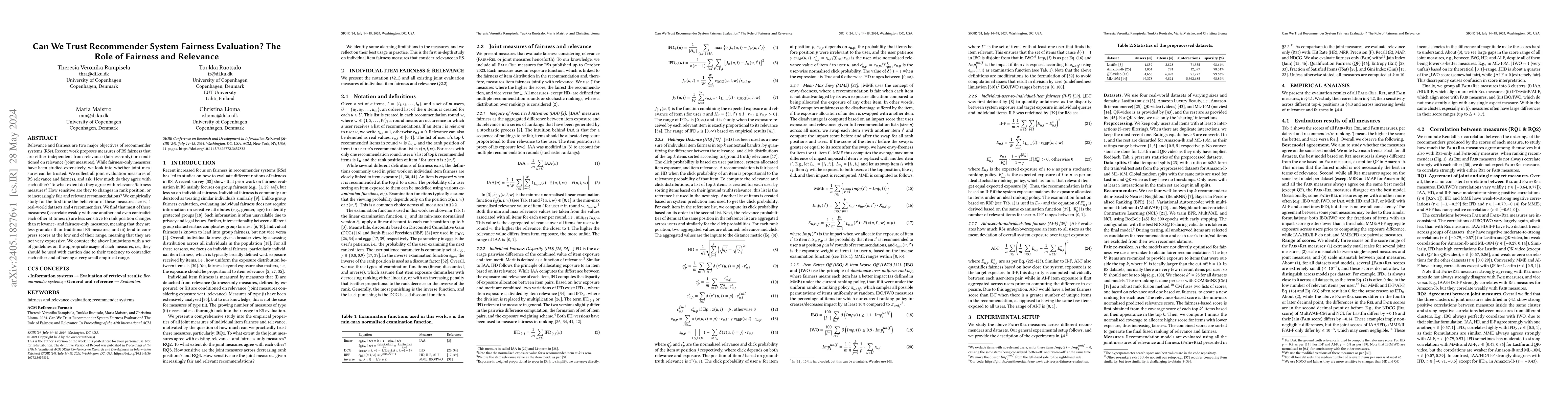 Thumbnail for Can We Trust Recommender System Fairness Evaluation? The Role of
  Fairness and Relevance
