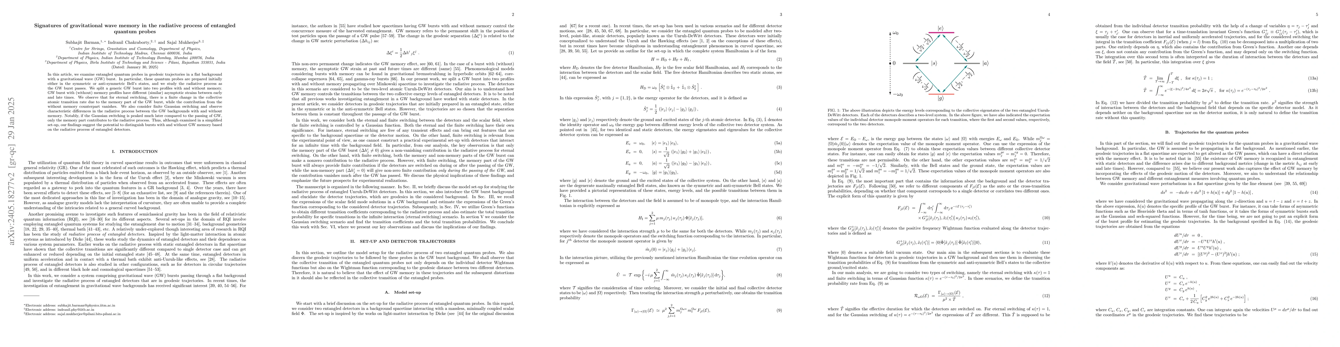Thumbnail for Signatures of gravitational wave memory in the radiative process of
  entangled quantum probes