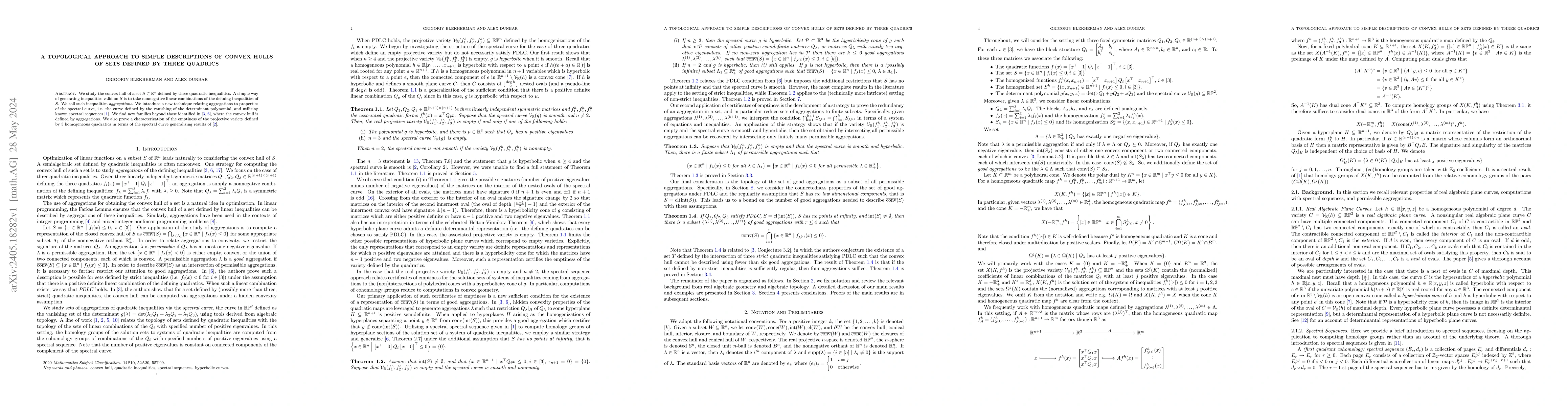 Thumbnail for A Topological Approach to Simple Descriptions of Convex Hulls of Sets
  Defined by Three Quadrics