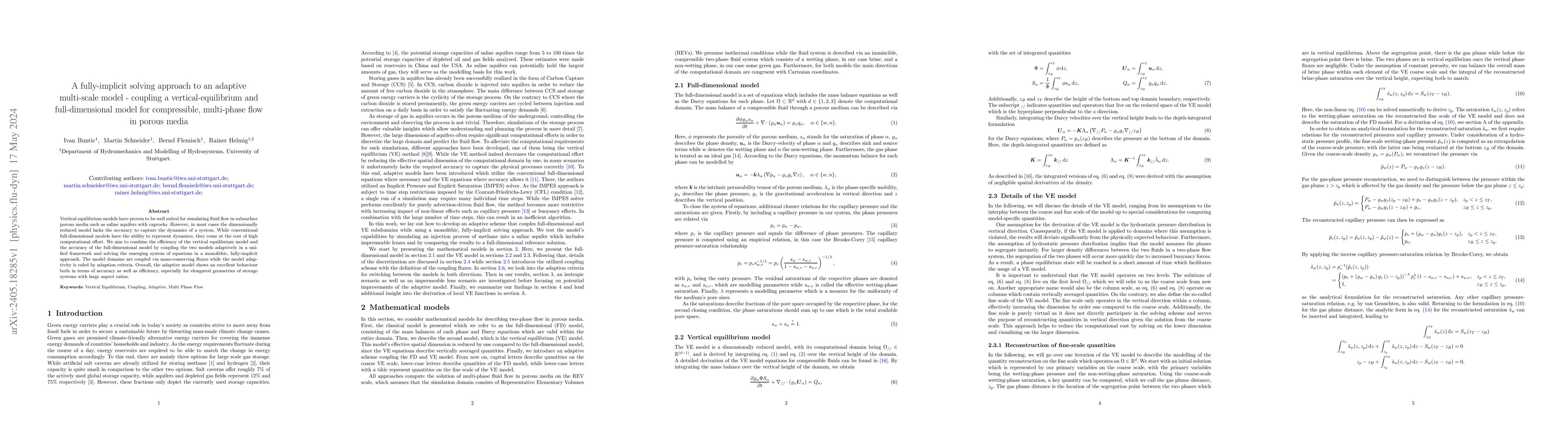 Thumbnail for A fully-implicit solving approach to an adaptive multi-scale model --
  coupling a vertical-equilibrium and full-dimensional model for compressible,
  multi-phase flow in porous media