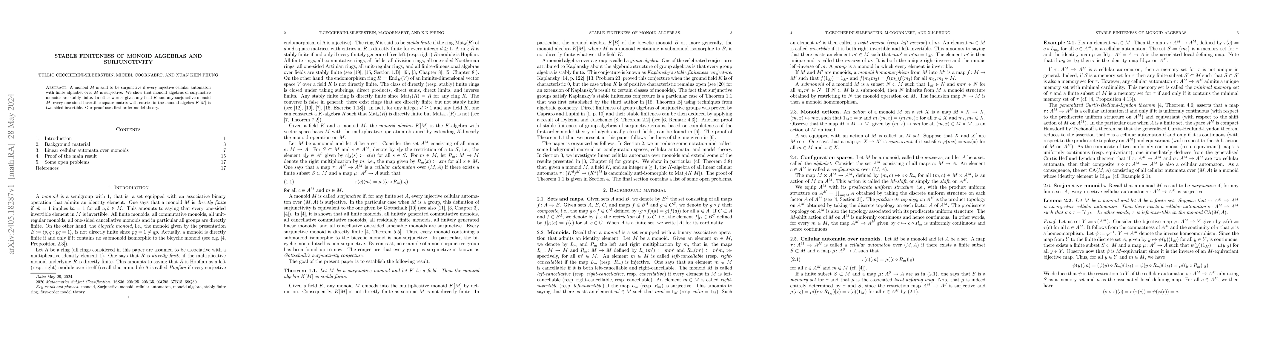 Thumbnail for Stable finiteness of monoid algebras and surjunctivity