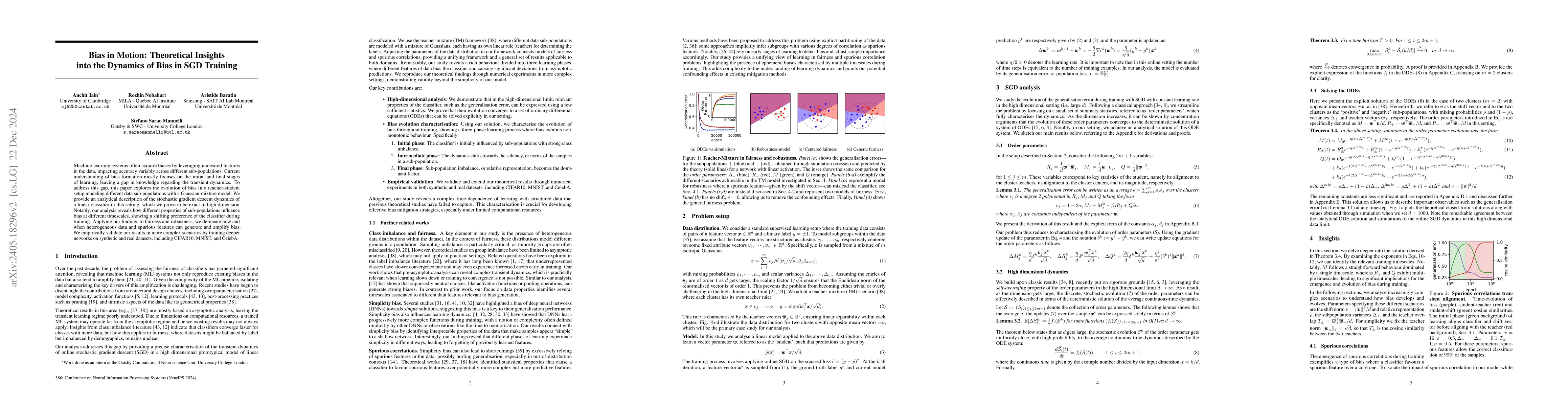 Thumbnail for Bias in Motion: Theoretical Insights into the Dynamics of Bias in SGD
  Training
