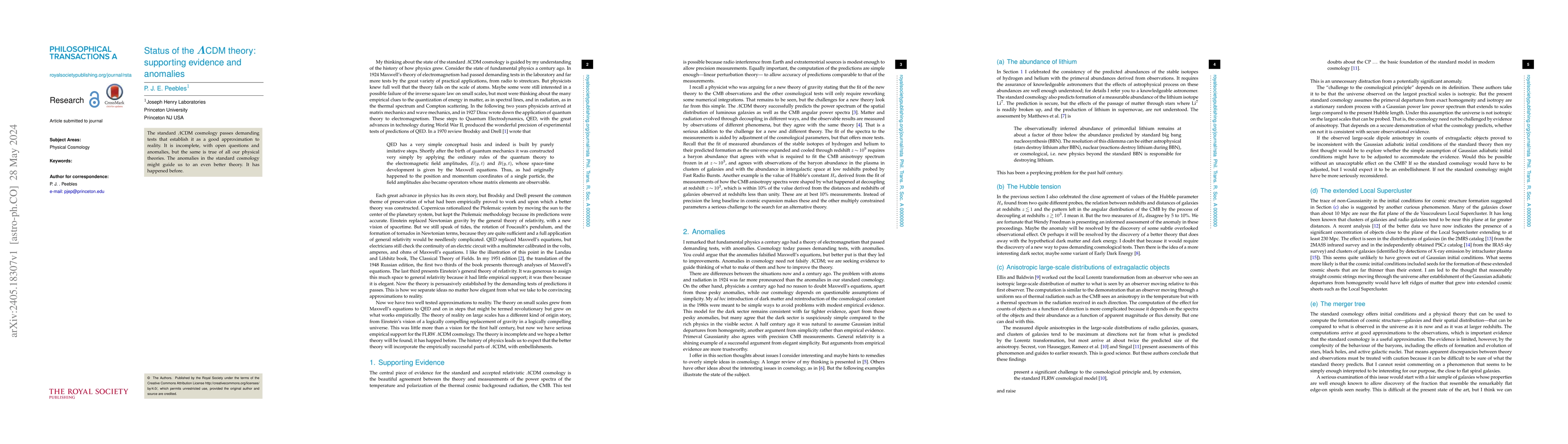 Thumbnail for Status of the LambdaCDM theory: supporting evidence and anomalies