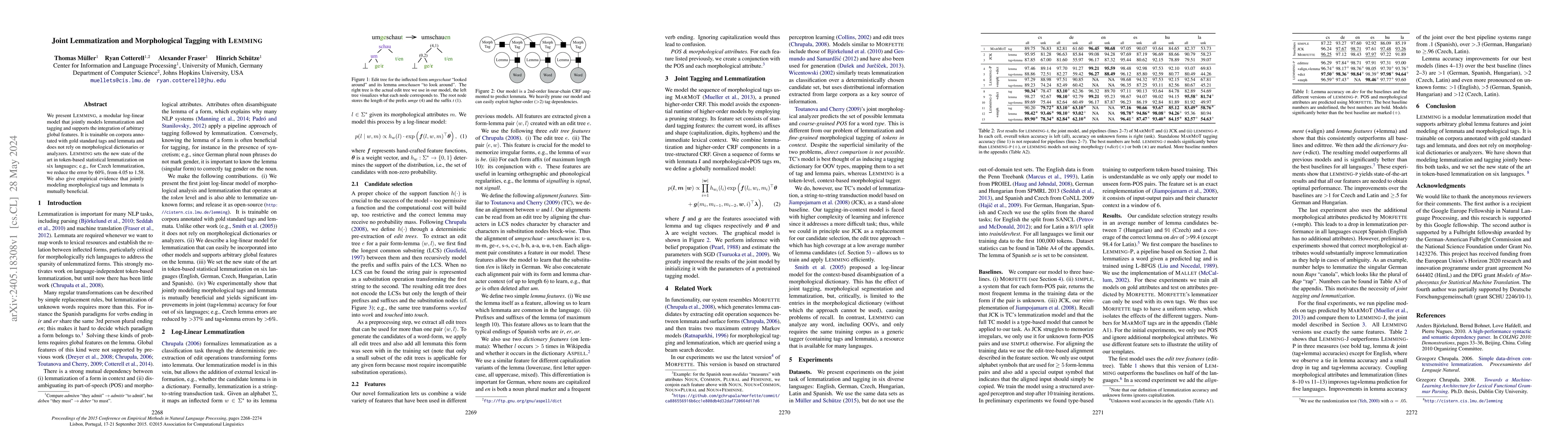 Thumbnail for Joint Lemmatization and Morphological Tagging with LEMMING