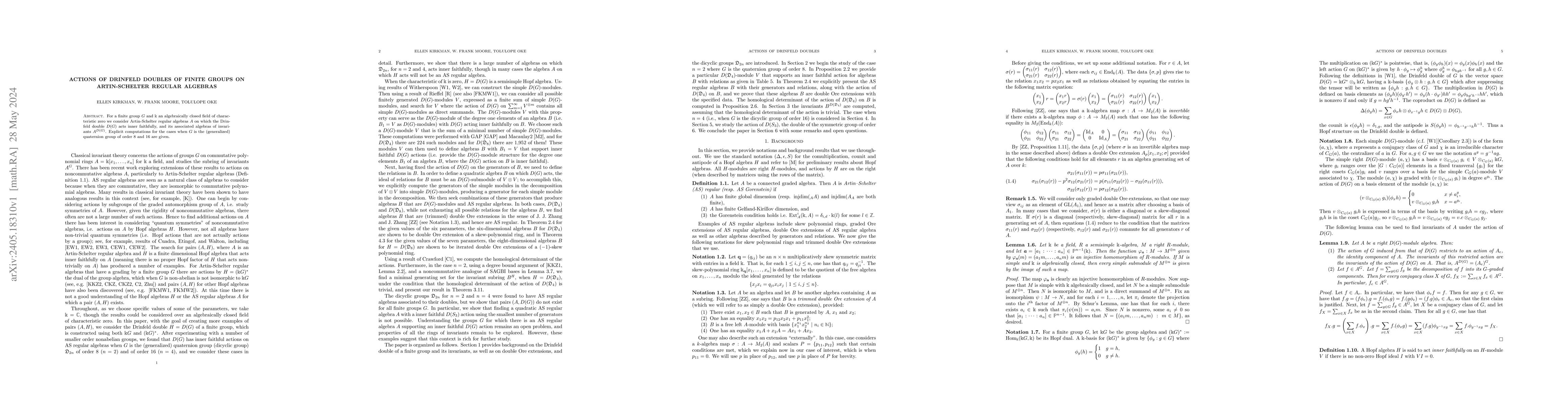 Thumbnail for Actions of Drinfeld doubles of finite groups on Artin-Schelter regular
  algebras