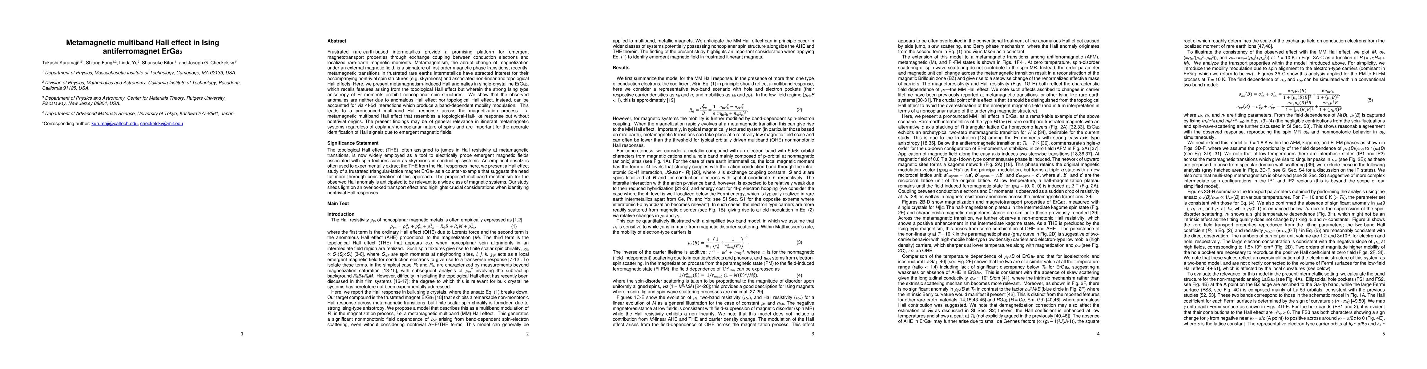 Thumbnail for Metamagnetic multiband Hall effect in Ising antiferromagnet ErGa$_2$
