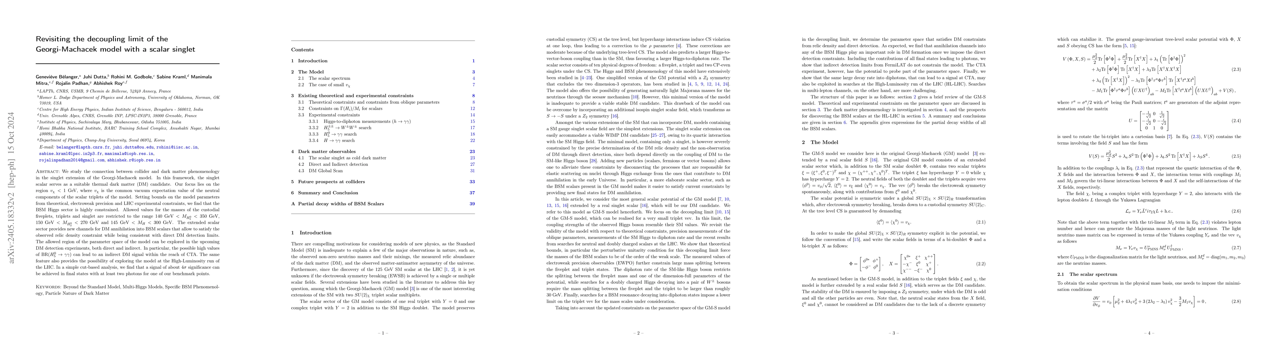 Thumbnail for Revisiting the decoupling limit of the Georgi-Machacek model with a
  scalar singlet