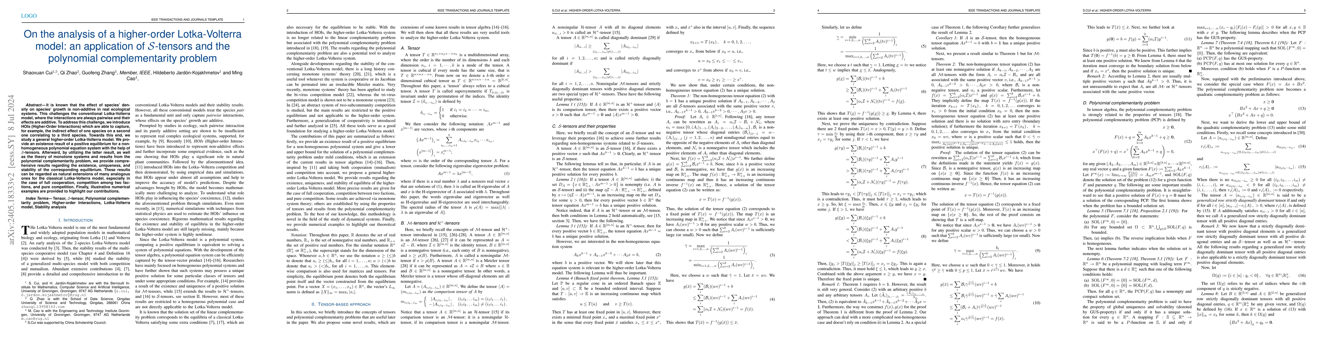 Thumbnail for On the analysis of a higher-order Lotka-Volterra model: an application
  of S-tensors and the polynomial complementarity problem