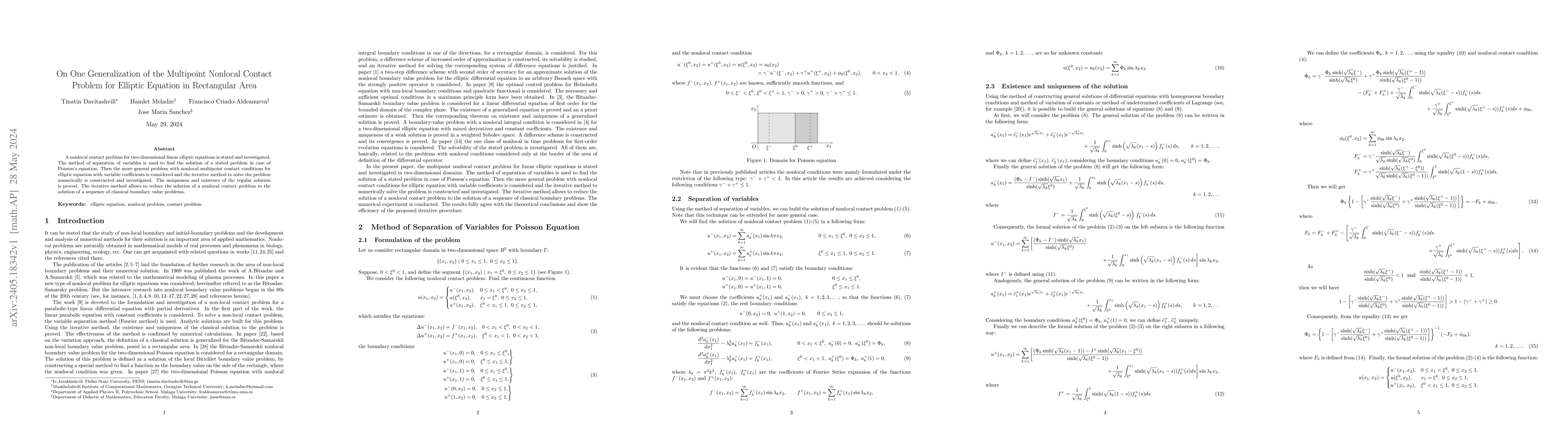 Thumbnail for On One Generalization of the Multipoint Nonlocal Contact Problem for
  Elliptic Equation in Rectangular Area