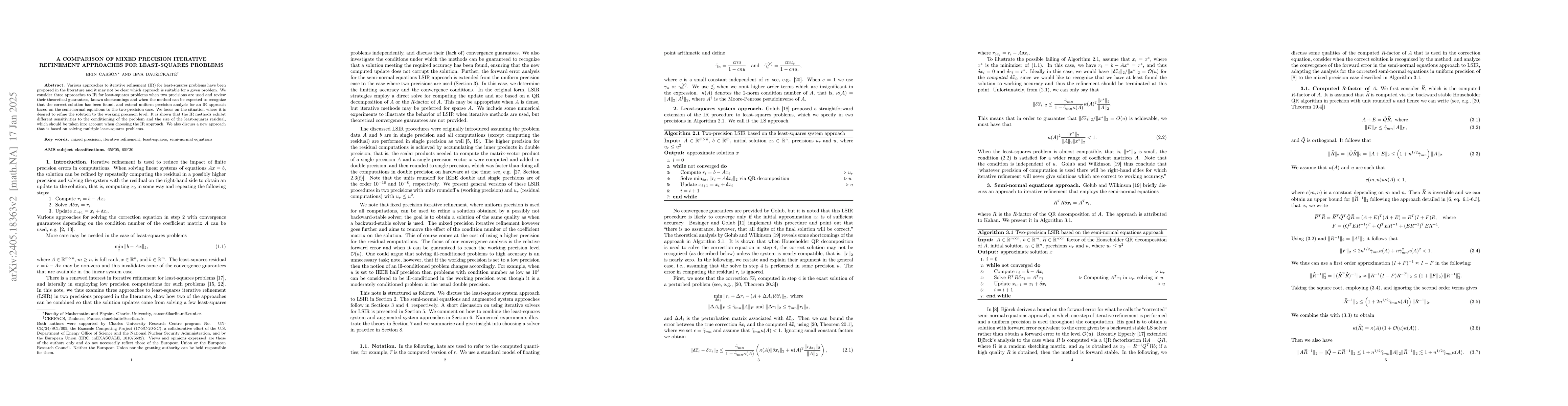 Thumbnail for A comparison of mixed precision iterative refinement approaches for
  least-squares problems