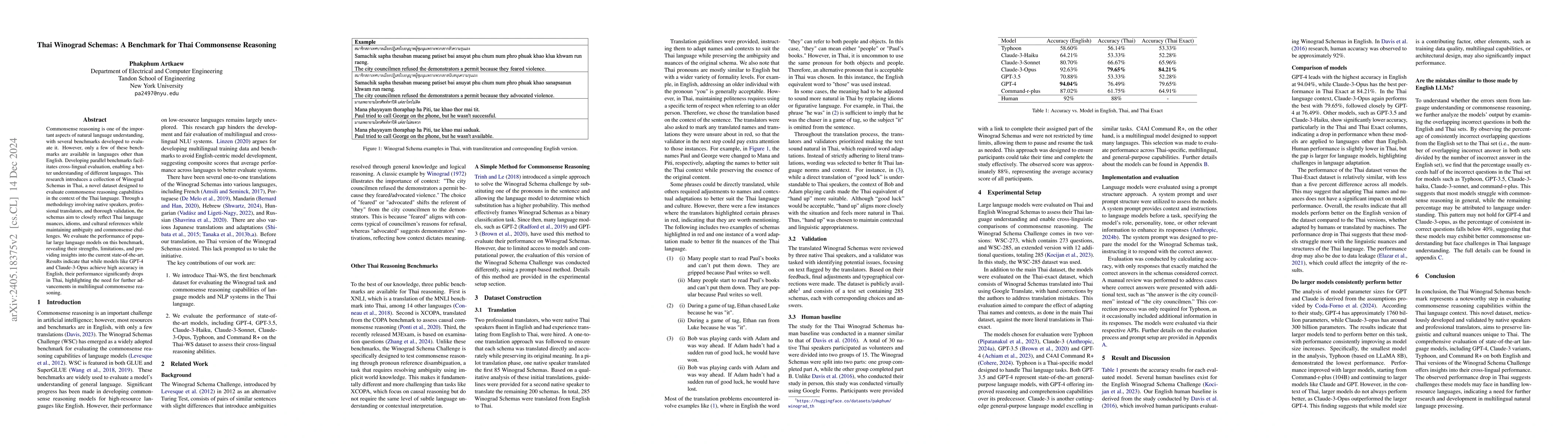 Thumbnail for Thai Winograd Schemas: A Benchmark for Thai Commonsense Reasoning