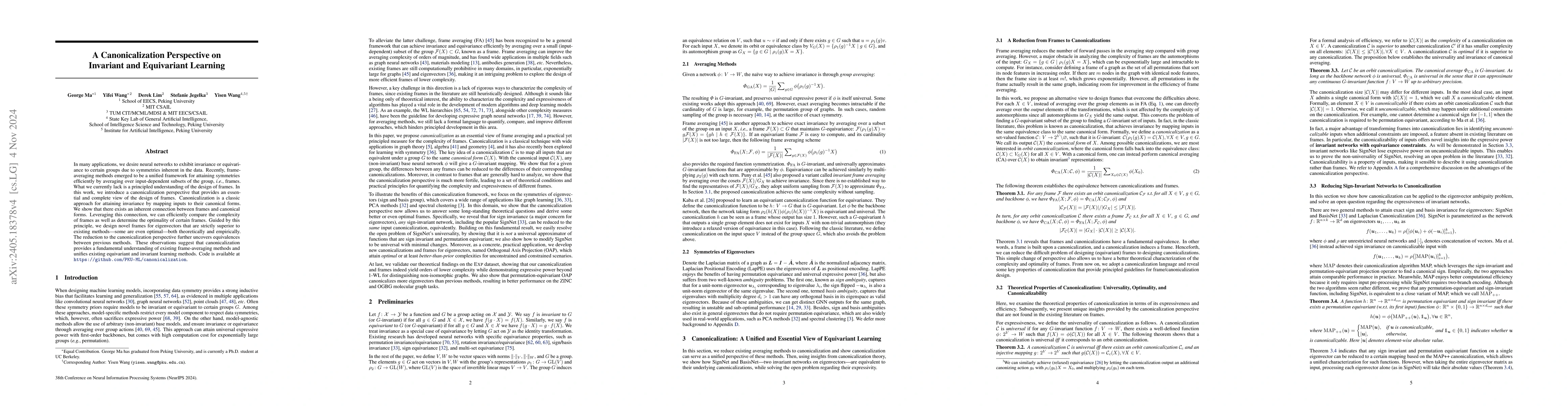 Thumbnail for A Canonization Perspective on Invariant and Equivariant Learning