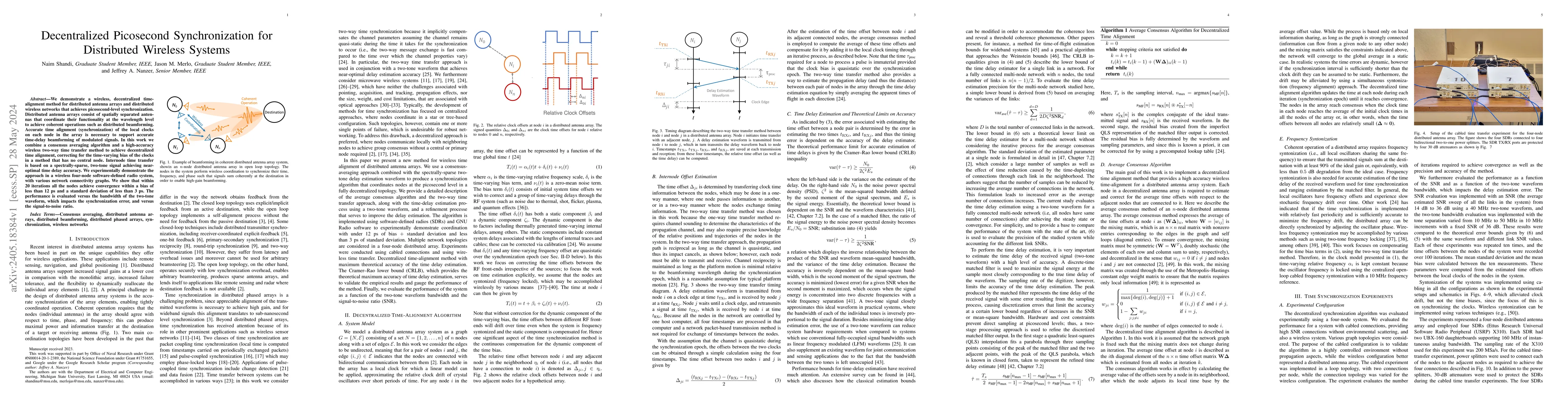Thumbnail for Decentralized Picosecond Synchronization for Distributed Wireless
  Systems