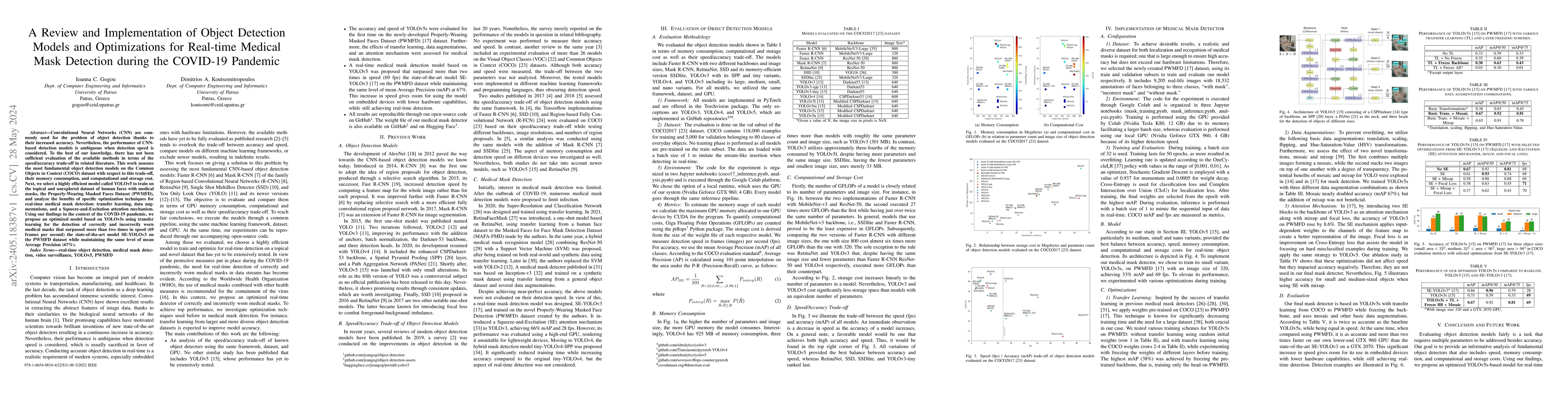 Thumbnail for A Review and Implementation of Object Detection Models and Optimizations
  for Real-time Medical Mask Detection during the COVID-19 Pandemic