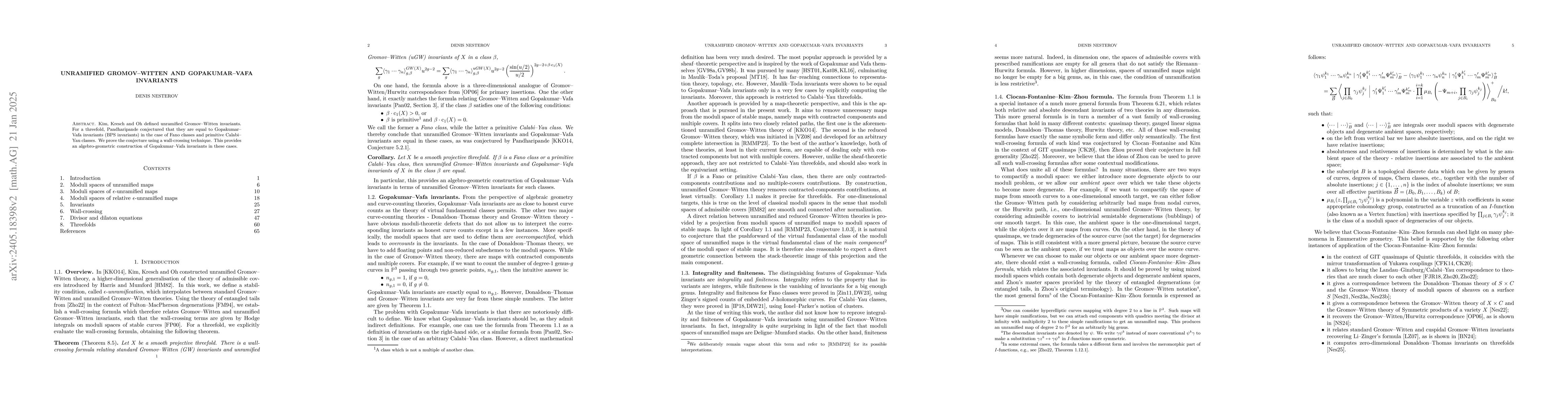 Thumbnail for Unramified Gromov-Witten and Gopakumar-Vafa invariants