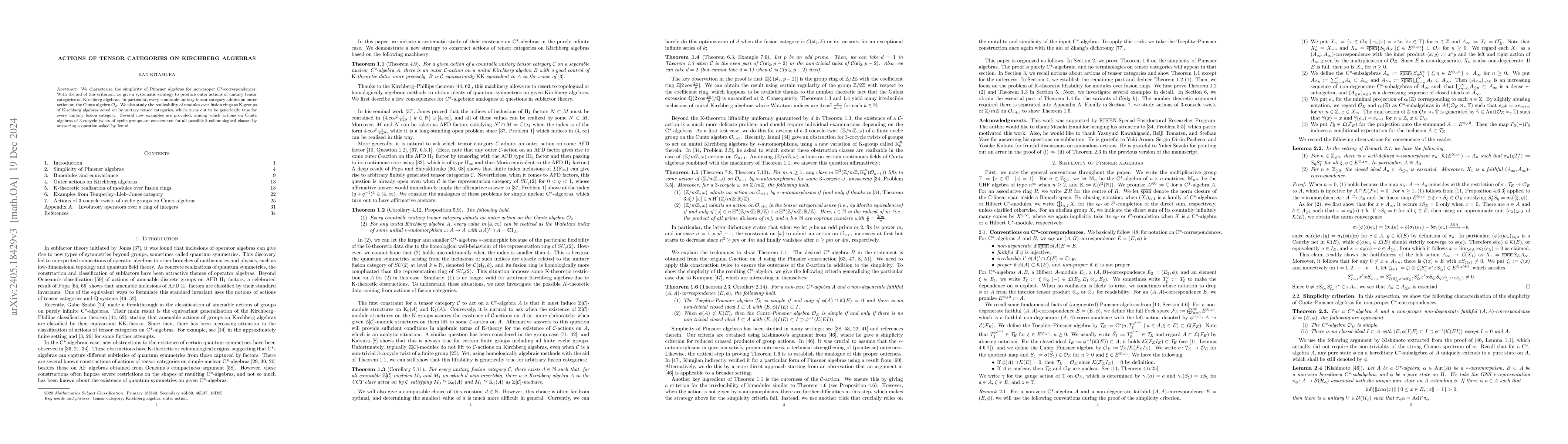 Thumbnail for Actions of tensor categories on Kirchberg algebras