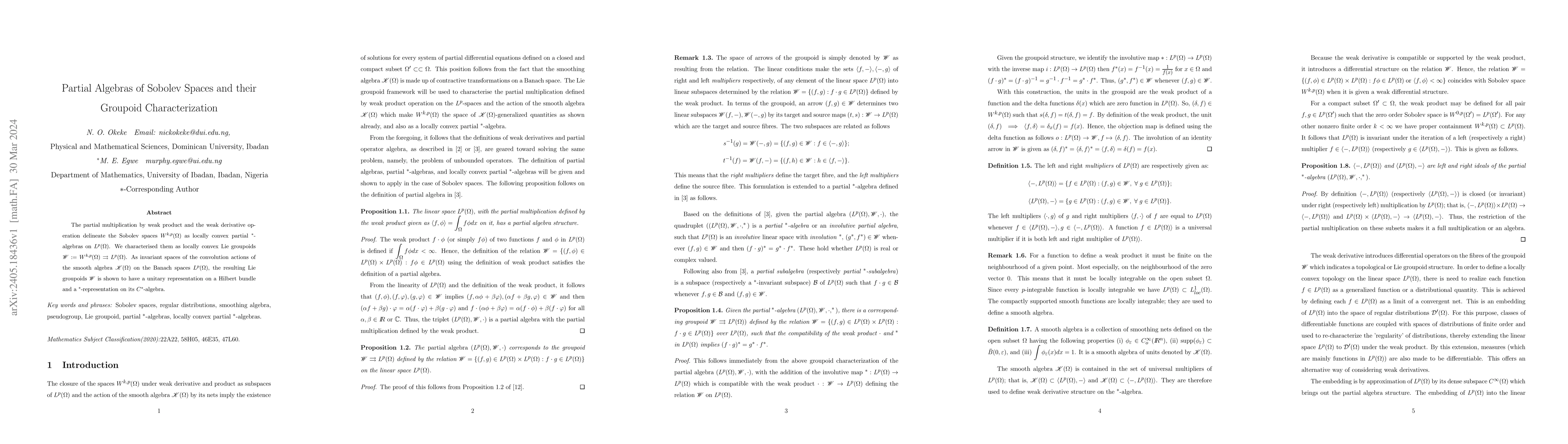 Thumbnail for Partial Algebras of Sobolev Spaces and their Groupoid Characterization