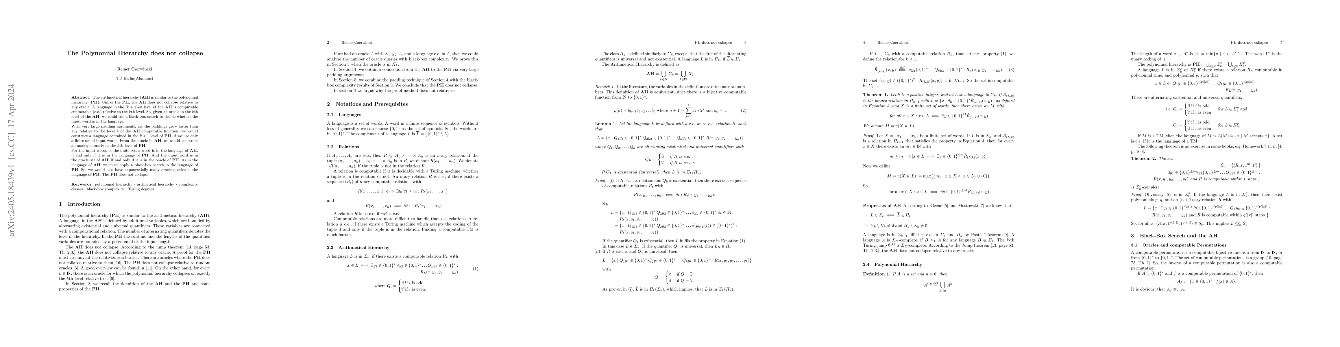 Thumbnail for The Polynomial Hierarchy does not collapse