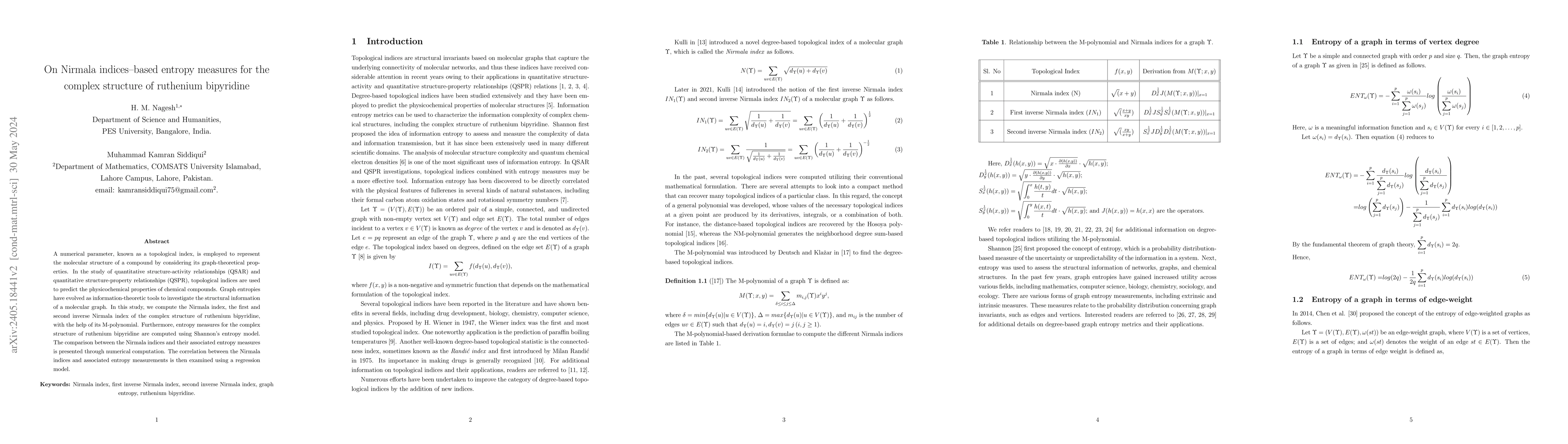 Thumbnail for On Nirmala indices based entropy measures for the complex structure of
  ruthenium bipyridine