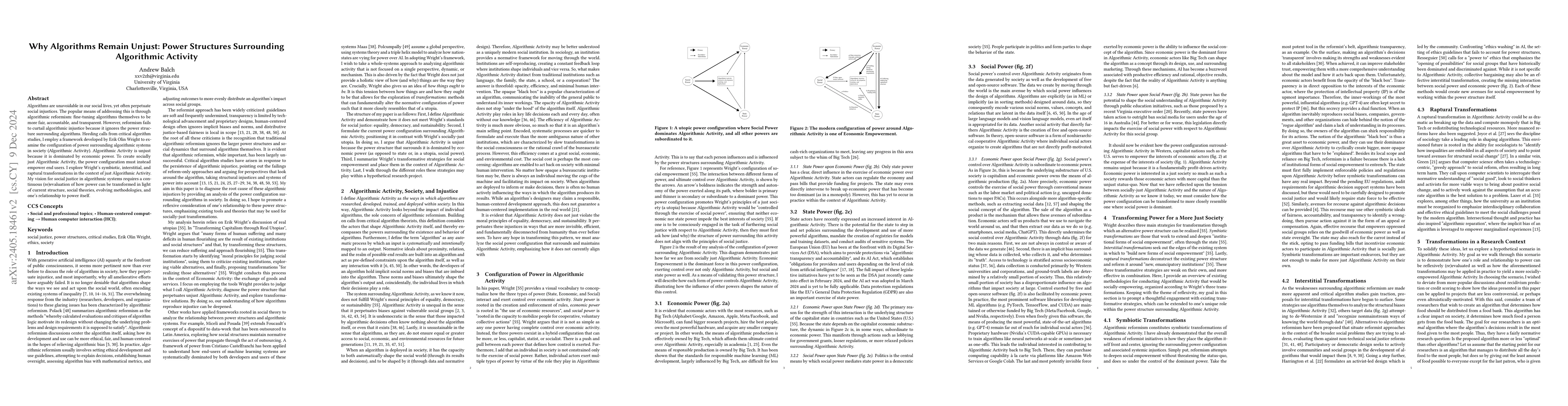 Thumbnail for Why Algorithms Remain Unjust: Power Structures Surrounding Algorithmic
  Activity