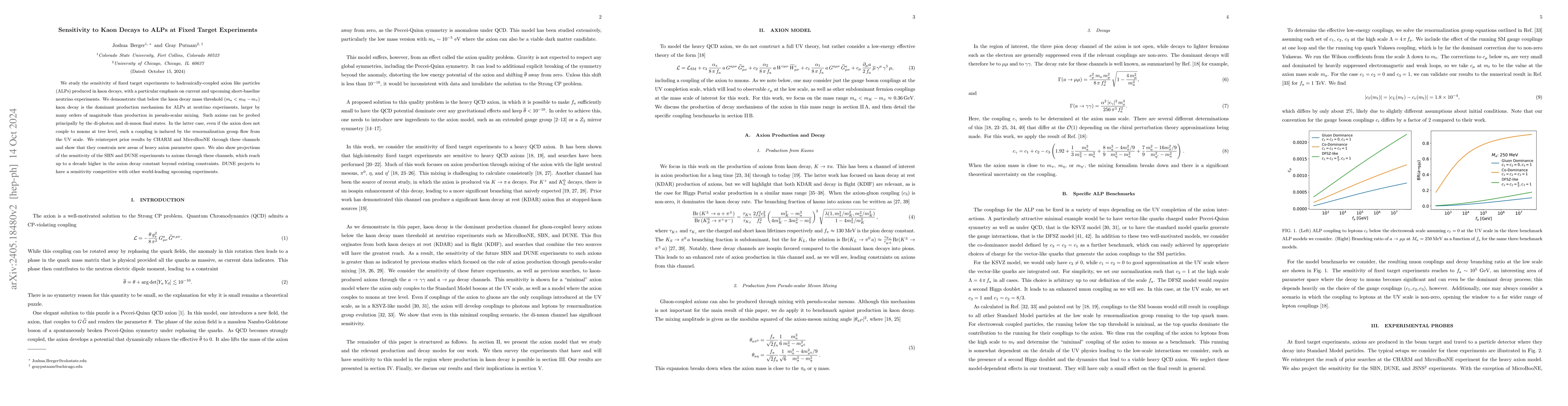 Thumbnail for Sensitivity to Kaon Decays to ALPs at Fixed Target Experiments