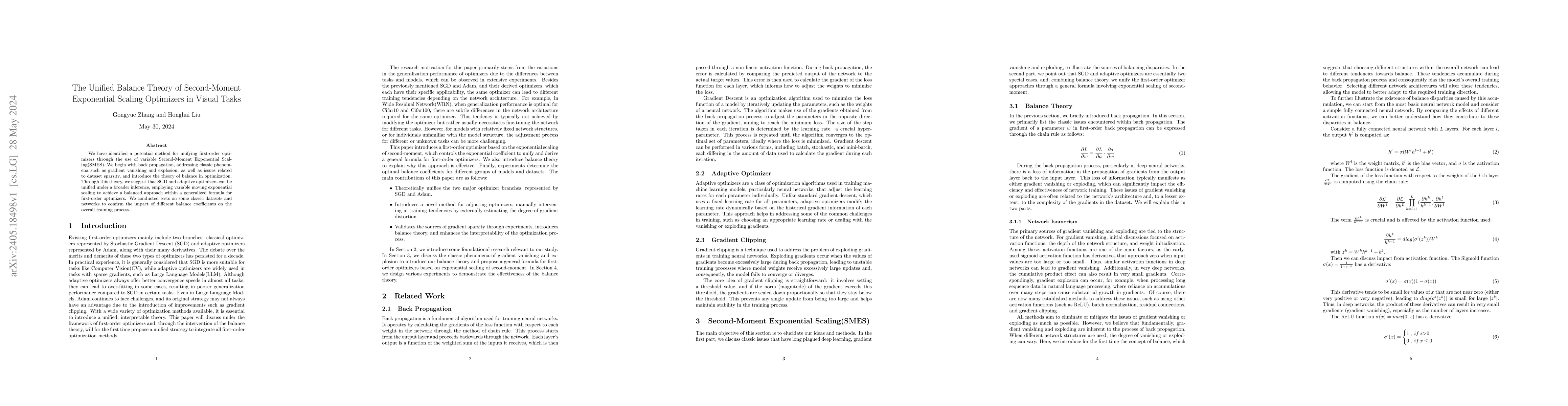 Thumbnail for The Unified Balance Theory of Second-Moment Exponential Scaling
  Optimizers in Visual Tasks