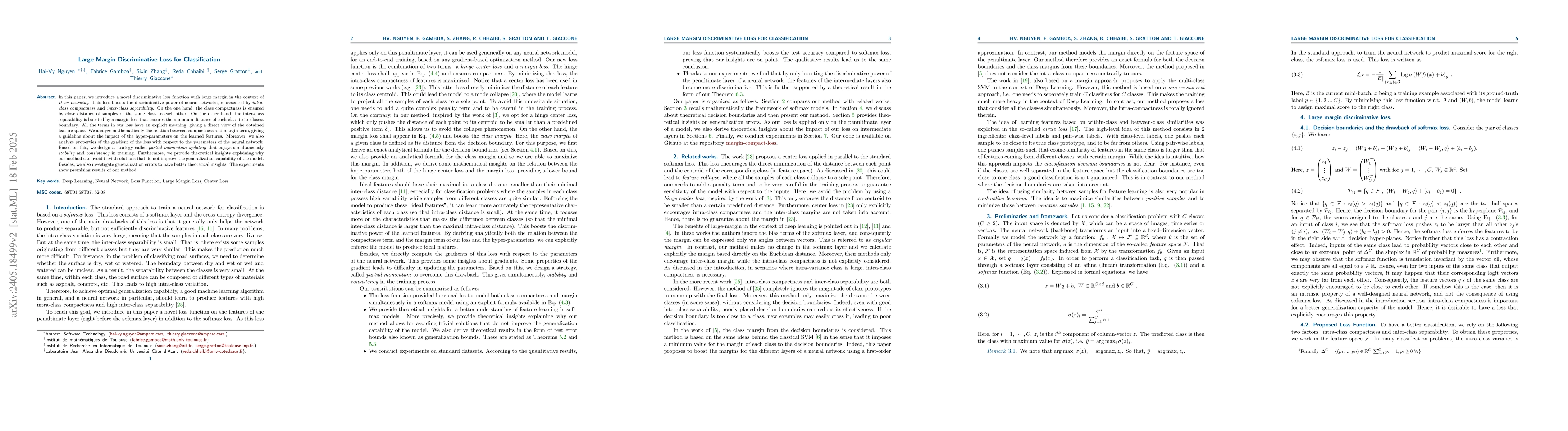 Thumbnail for Large Margin Discriminative Loss for Classification