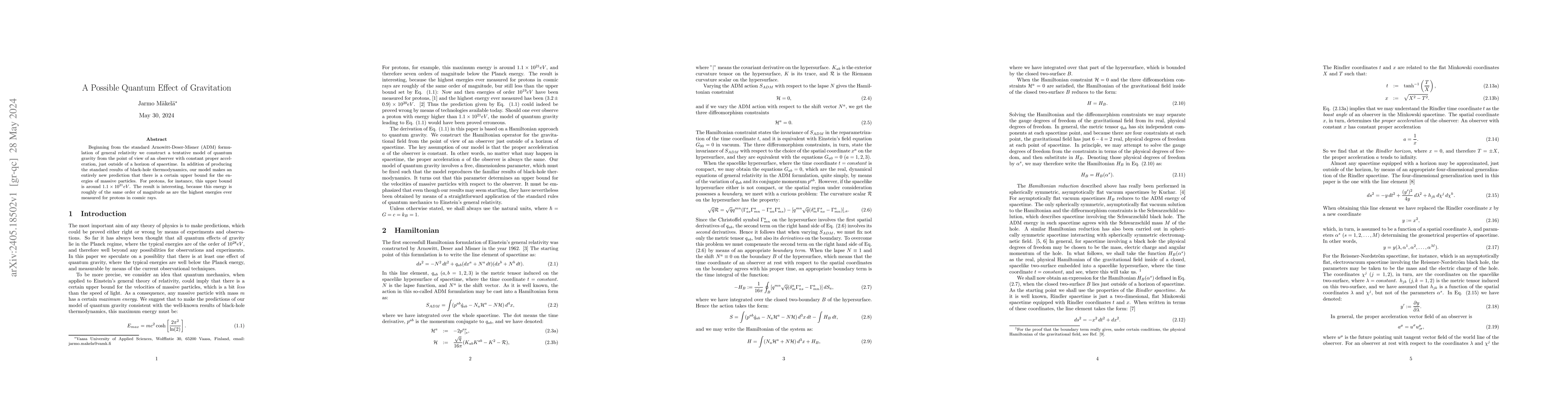 Thumbnail for A Possible Quantum Effect of Gravitation