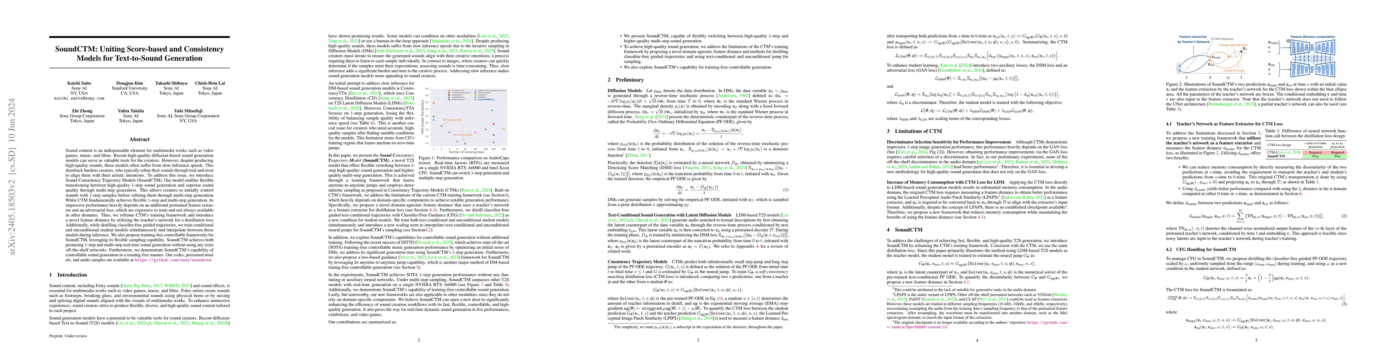 Thumbnail for SoundCTM: Uniting Score-based and Consistency Models for Text-to-Sound
  Generation