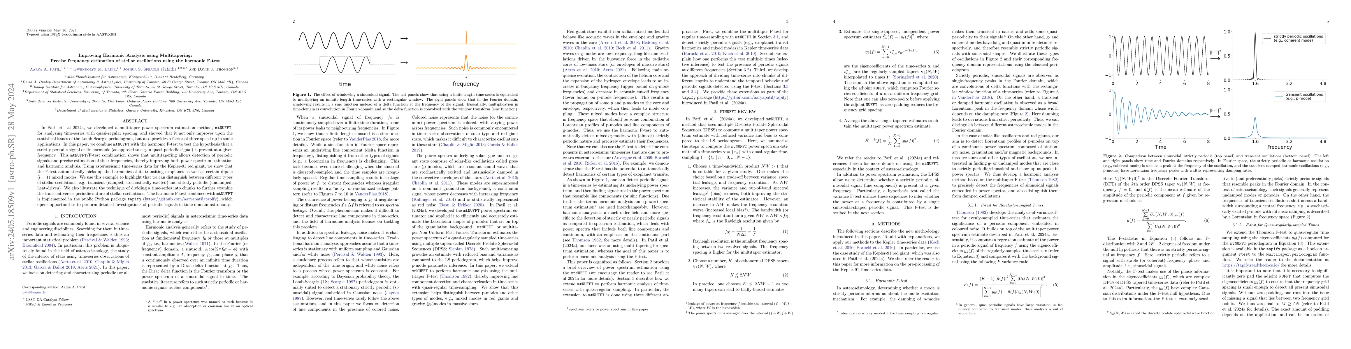 Thumbnail for Improving Harmonic Analysis using Multitapering: Precise frequency
  estimation of stellar oscillations using the harmonic F-test