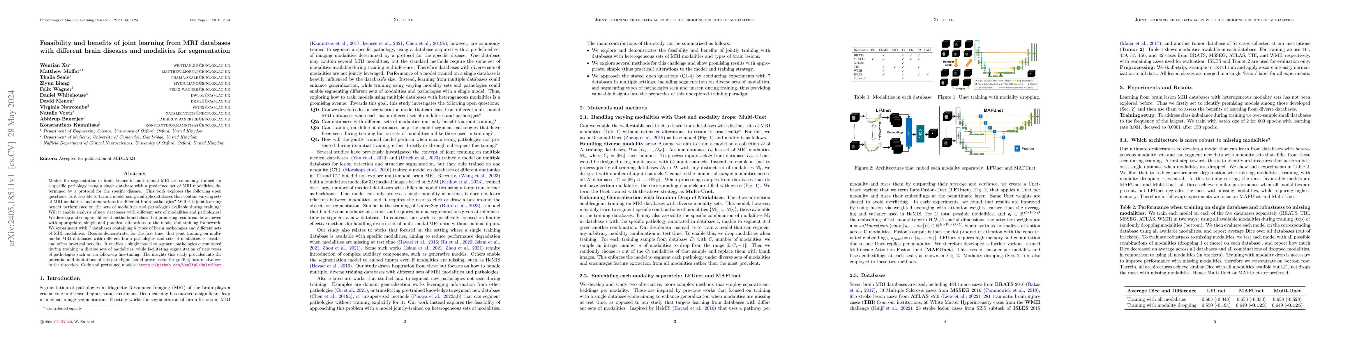 Thumbnail for Feasibility and benefits of joint learning from MRI databases with
  different brain diseases and modalities for segmentation