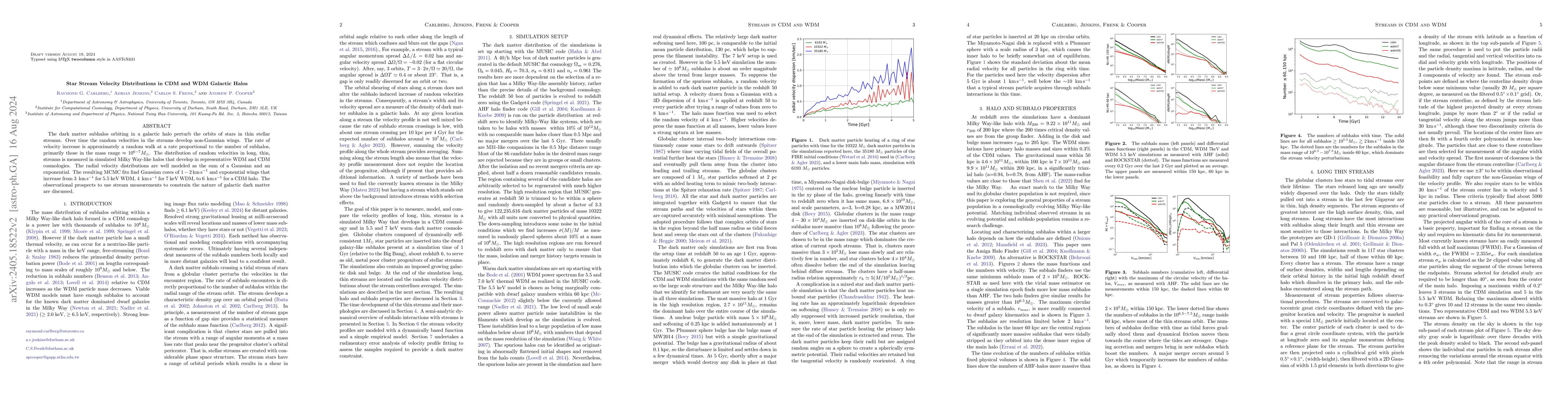 Thumbnail for Star Stream Velocity Distributions in CDM and WDM Galactic Halos