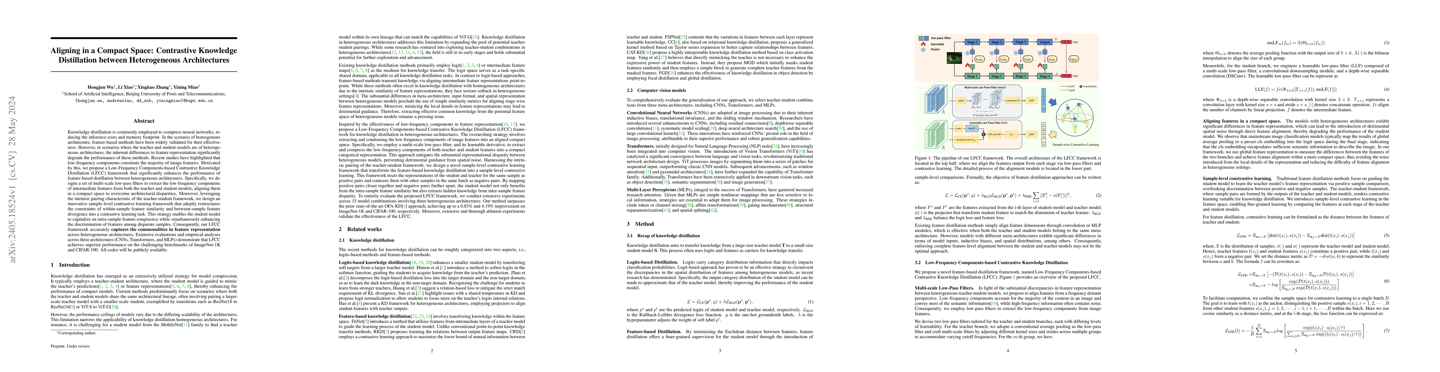 Thumbnail for Aligning in a Compact Space: Contrastive Knowledge Distillation between
  Heterogeneous Architectures