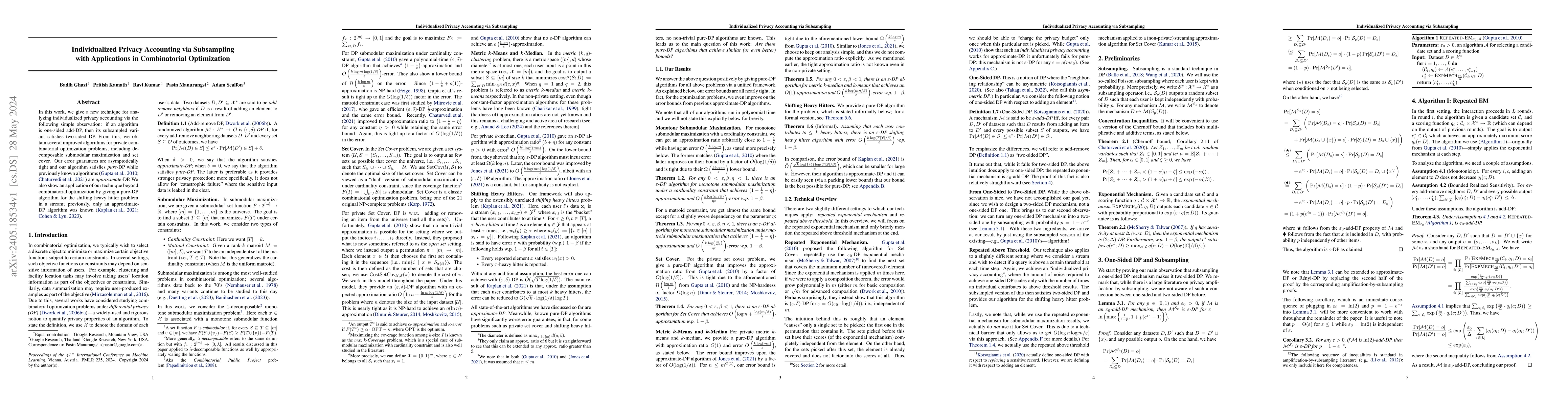 Thumbnail for Individualized Privacy Accounting via Subsampling with Applications in
  Combinatorial Optimization